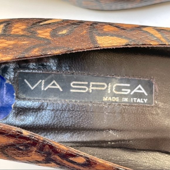 💜🤑 VIA SPIGA Brown Python Print Square Toe Womens 10.5M Heels Pumps Shoes - Picture 8 of 8